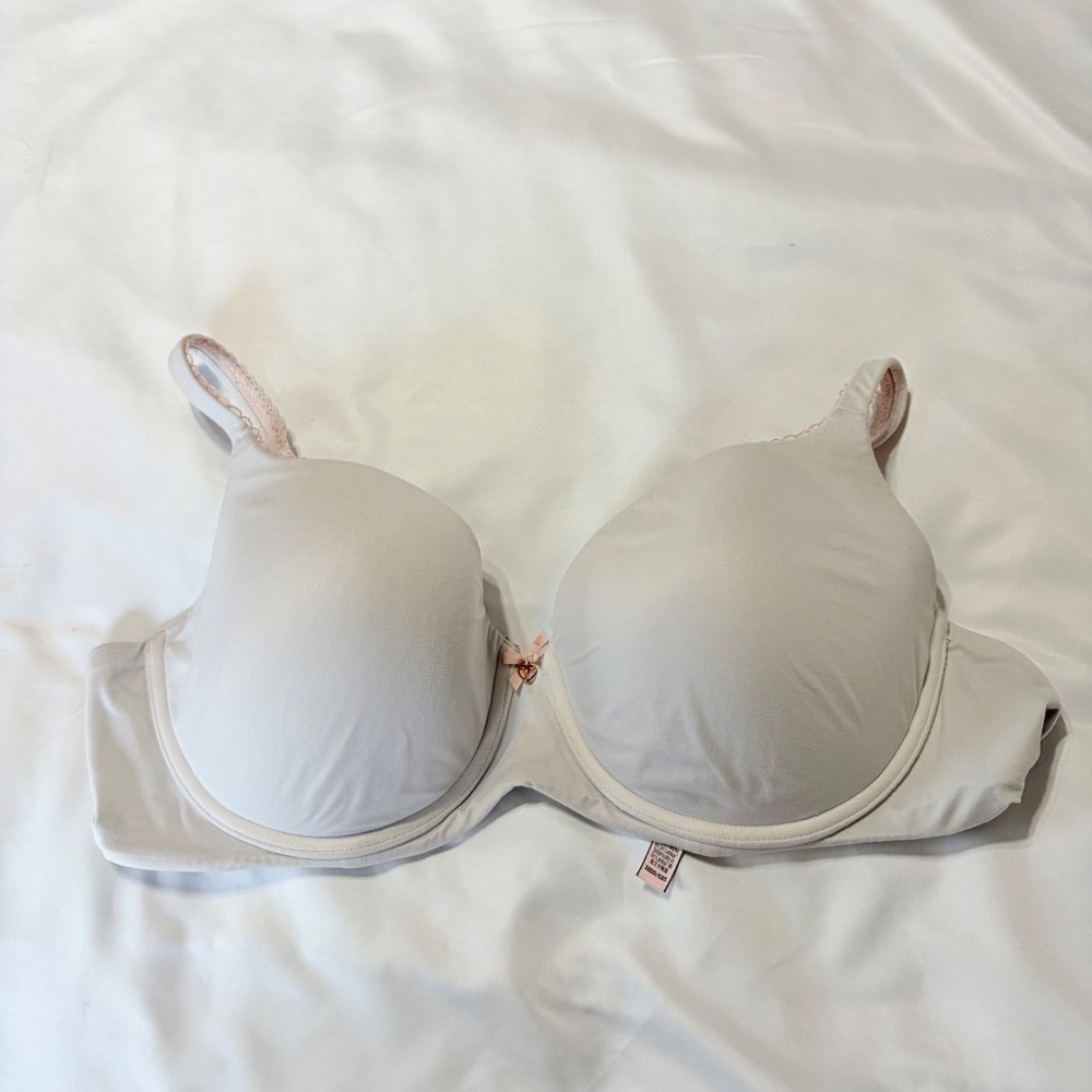 Victoria's Secret Body by Victoria Lined Demi Bra 38DD Grey Pink Lace Trim